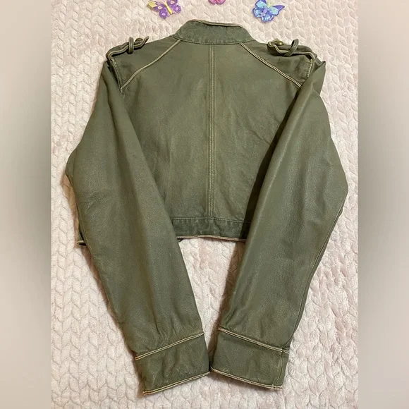 Wilson’s Leather Olive Green Cropped Military Jacket Size Large - Picture 4 of 12